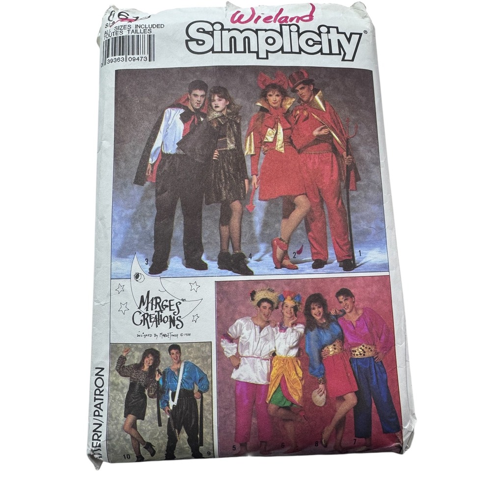 Simplicity XS-L Multi Costume Pattern Unisex Vintage‎ 80s Marge's Creations 8613
